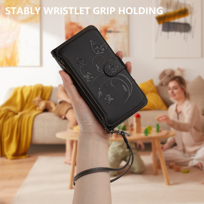 Housse Samsung Galaxy A37 Papillon Floral Portefeuille Fermeture Éclair