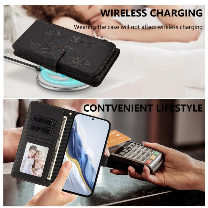 Housse Samsung Galaxy A37 Papillon Floral Portefeuille Fermeture Éclair