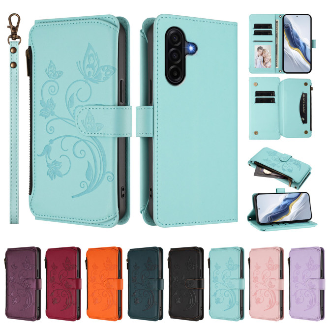Housse Samsung Galaxy A37 Papillon Floral Portefeuille Fermeture Éclair