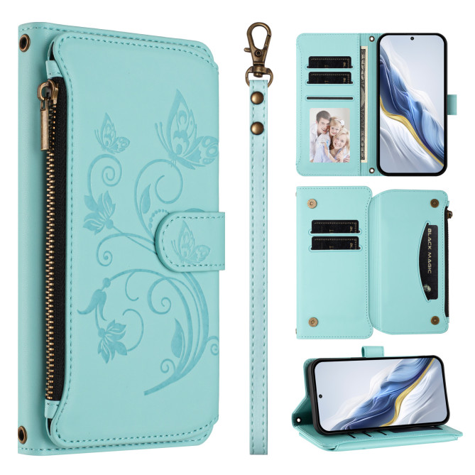 Housse Samsung Galaxy A37 Papillon Floral Portefeuille Fermeture Éclair