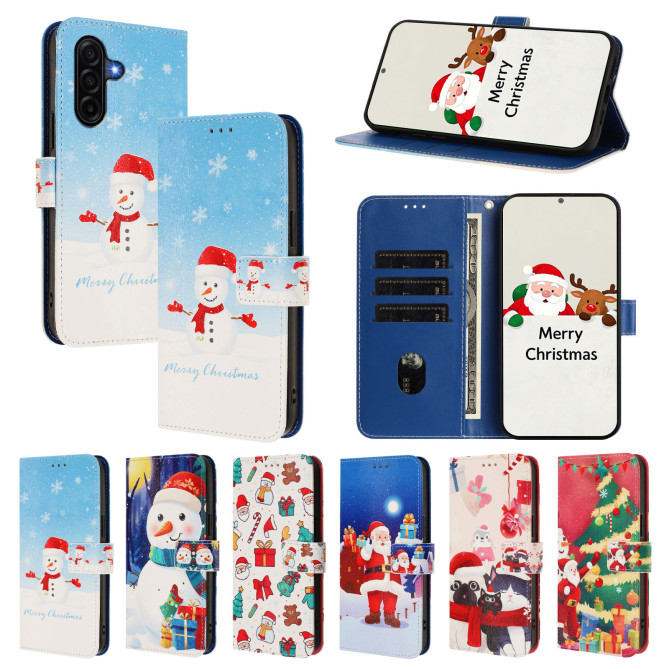 Housse Samsung Galaxy A37 Snowflake Snowman Portefeuille Dragonne