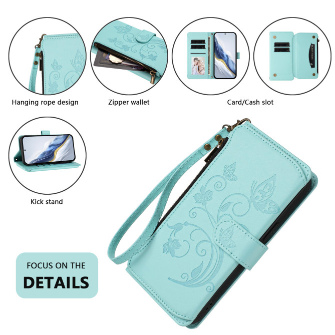 Housse Samsung Galaxy A37 Papillon Floral Portefeuille Fermeture Éclair