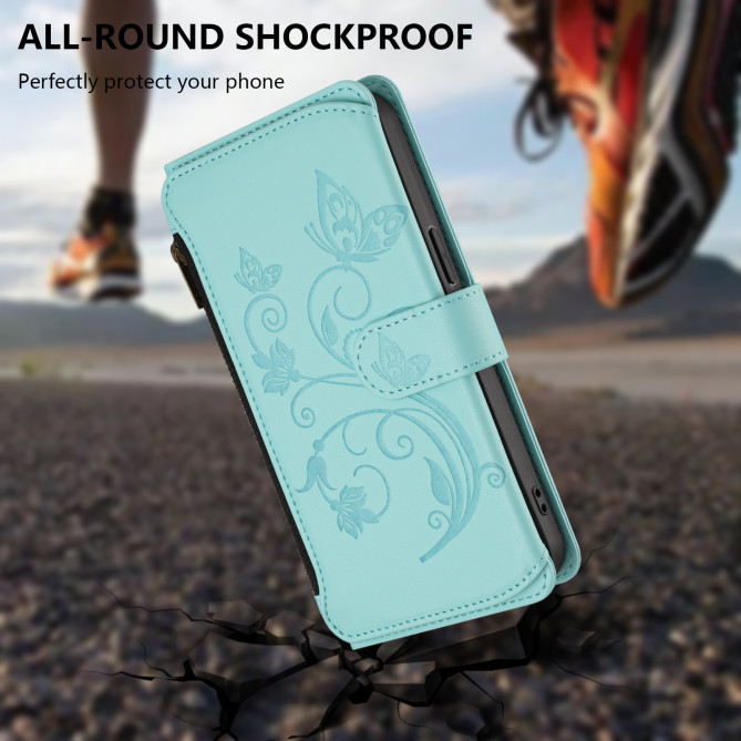 Housse Samsung Galaxy A37 Papillon Floral Portefeuille Fermeture Éclair