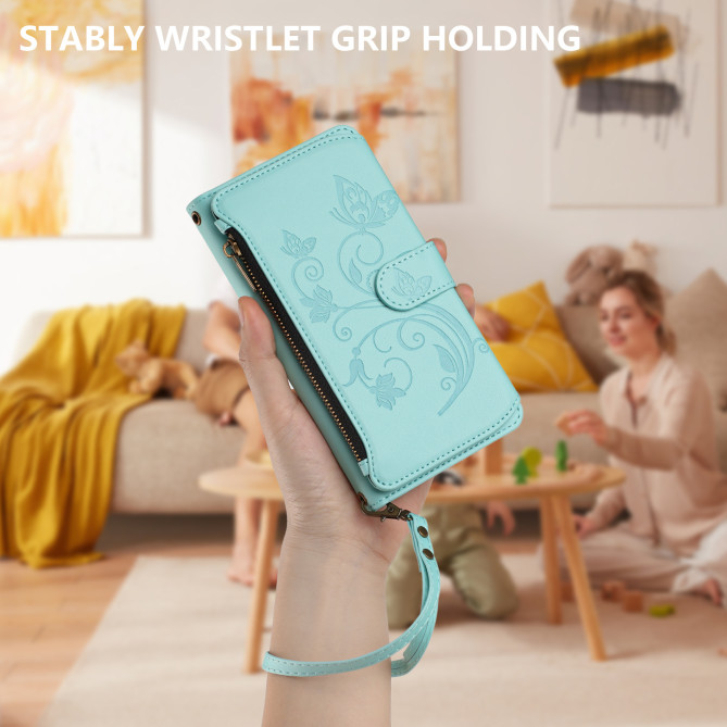 Housse Samsung Galaxy A37 Papillon Floral Portefeuille Fermeture Éclair