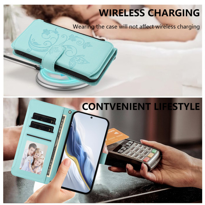 Housse Samsung Galaxy A37 Papillon Floral Portefeuille Fermeture Éclair