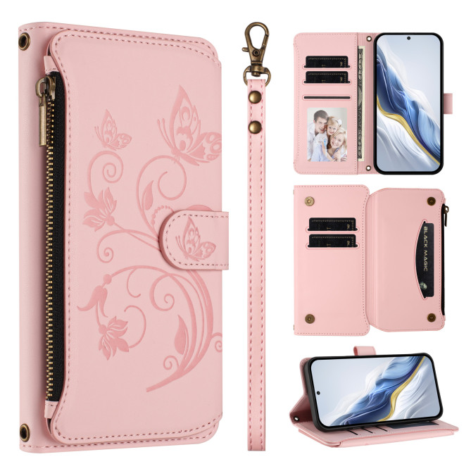 Housse Samsung Galaxy A37 Papillon Floral Portefeuille Fermeture Éclair