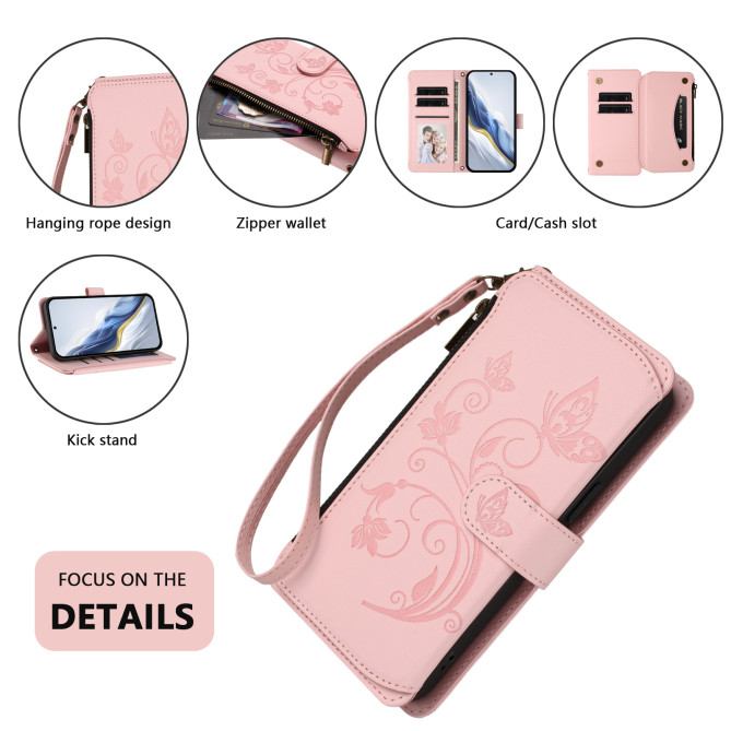 Housse Samsung Galaxy A37 Papillon Floral Portefeuille Fermeture Éclair