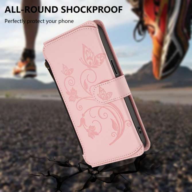 Housse Samsung Galaxy A37 Papillon Floral Portefeuille Fermeture Éclair