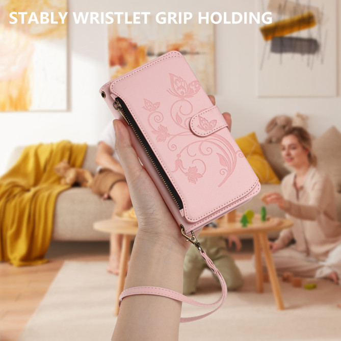 Housse Samsung Galaxy A37 Papillon Floral Portefeuille Fermeture Éclair