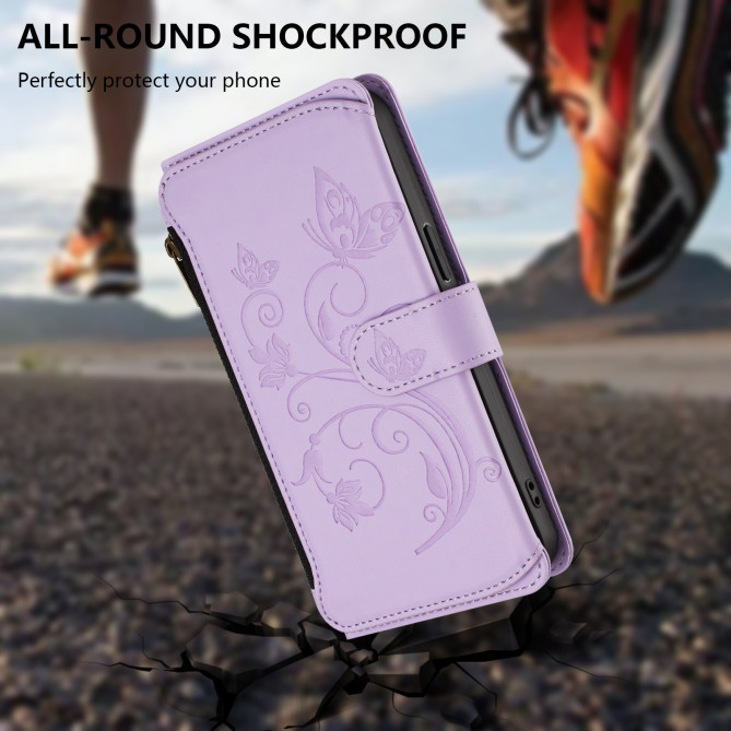 Housse Samsung Galaxy A37 Papillon Floral Portefeuille Fermeture Éclair