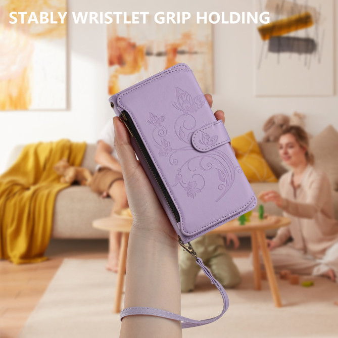 Housse Samsung Galaxy A37 Papillon Floral Portefeuille Fermeture Éclair