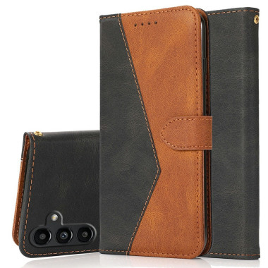 Housse Samsung Galaxy A37 Black  /  Brown Portefeuille Support Dragonne