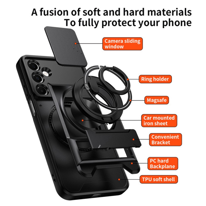 Coque Samsung Galaxy A37 TPU + PC Cache Caméra Anneau Support