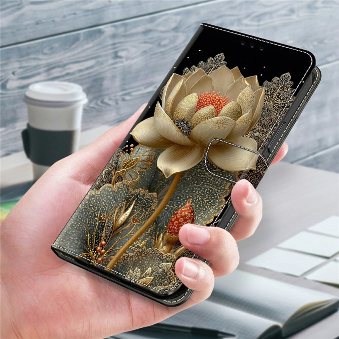 Housse Samsung Galaxy A37 Golden Lotus Portefeuille Support