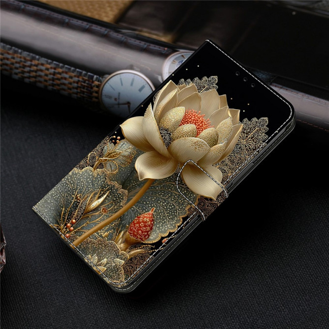 Housse Samsung Galaxy A37 Golden Lotus Portefeuille Support