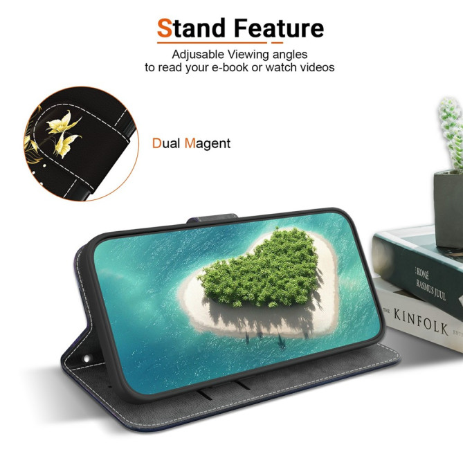 Housse Samsung Galaxy A37 Papillon Doré avec Dragonne