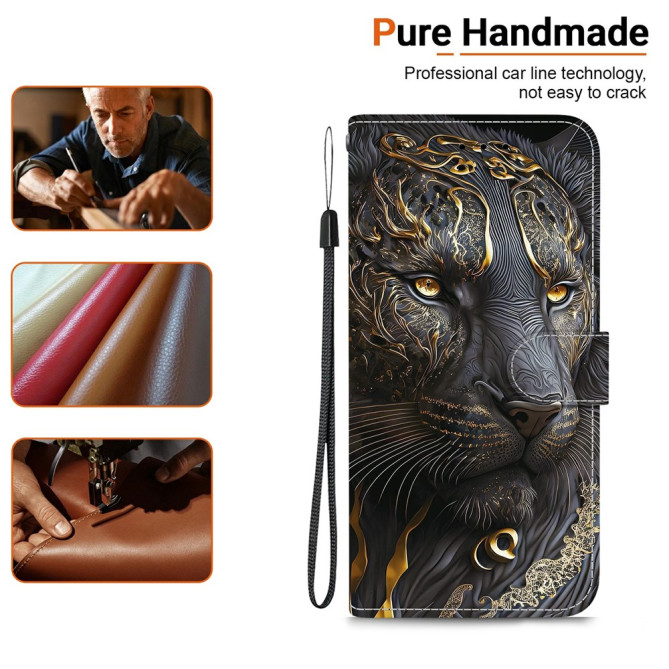 Housse Samsung Galaxy A37 Noir et Or Support Dragonne