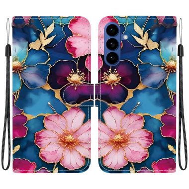 Housse Samsung Galaxy A37 Blue Gold Flower Support Dragonne