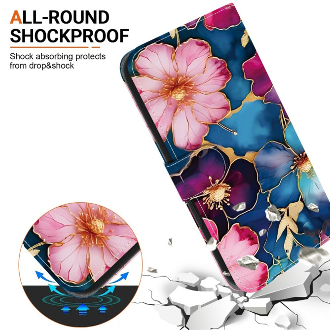 Housse Samsung Galaxy A37 Blue Gold Flower Support Dragonne