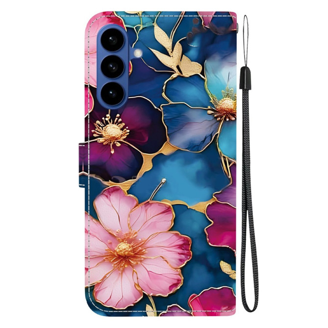 Housse Samsung Galaxy A37 Blue Gold Flower Support Dragonne