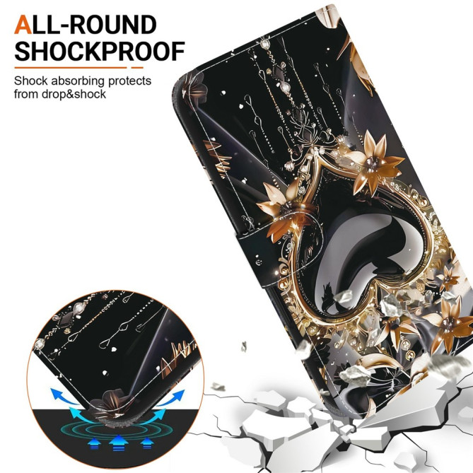 Housse Samsung Galaxy A37 Noir et Or Support Dragonne ALBA