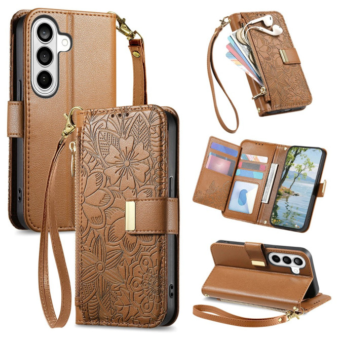 Housse Samsung Galaxy A37 Floral Fermeture Éclair