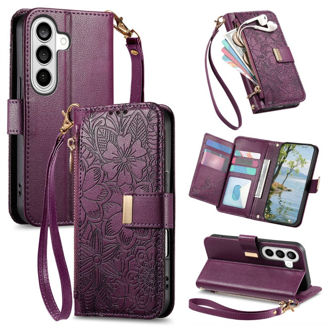 Housse Samsung Galaxy A37 Floral Fermeture Éclair