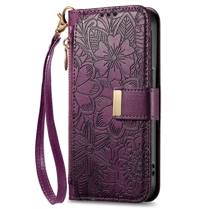 Housse Samsung Galaxy A37 Floral Fermeture Éclair