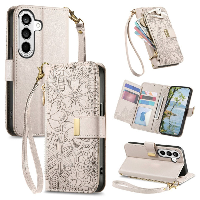 Housse Samsung Galaxy A37 Floral Fermeture Éclair