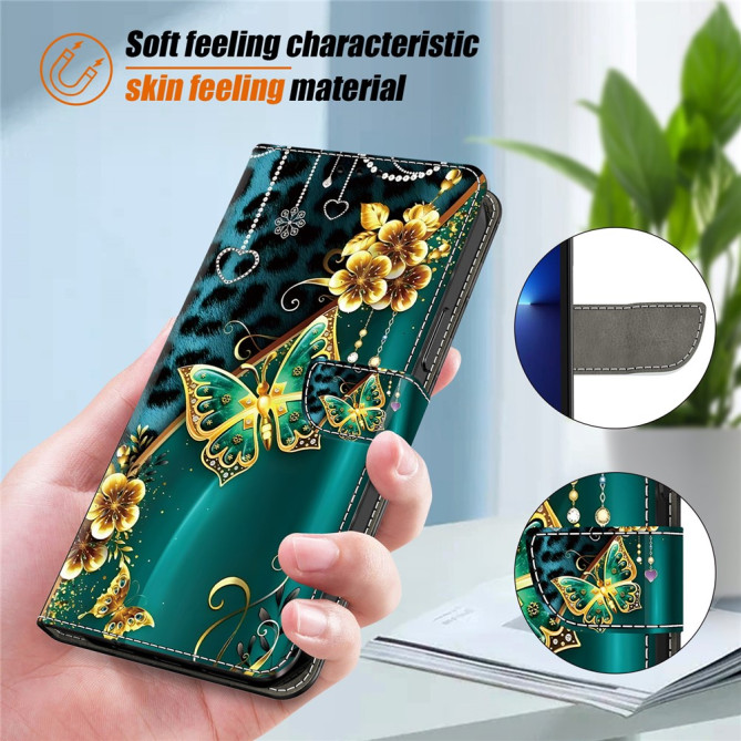 Housse Samsung Galaxy A37 Papillon Fleurs Dorées avec Support