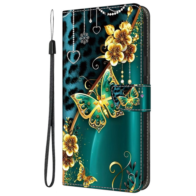 Housse Samsung Galaxy A37 Papillon Fleurs Dorées avec Support