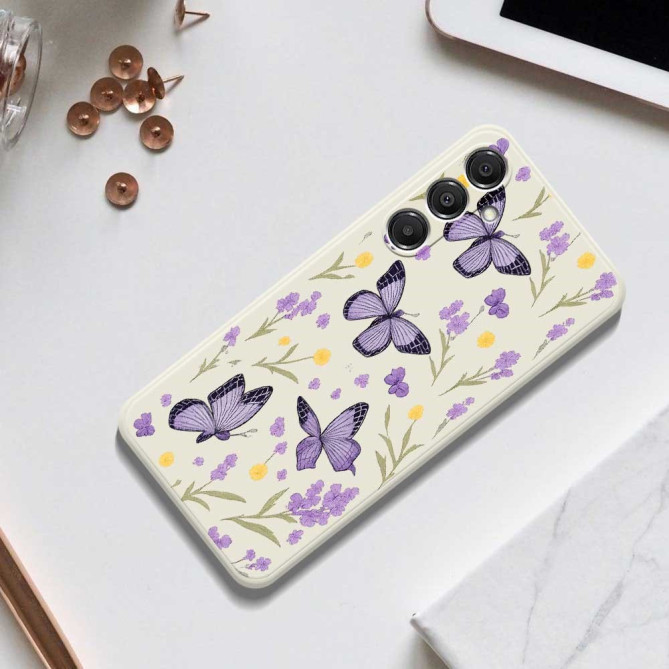 Coque Samsung Galaxy A37 Papillons Violets Beige