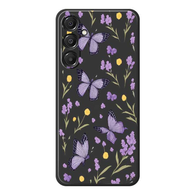Coque Samsung Galaxy A37 Papillons Violets Noir