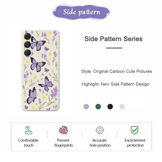 Coque Samsung Galaxy A37 Papillons Violets Noir