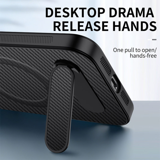 Coque Samsung Galaxy A37 WANLONFENG QT Fibre de Carbone avec Support