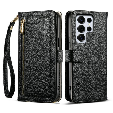 Housse Samsung Galaxy S26 Ultra E11 Texture Cuir Litchi avec Fermeture Éclair