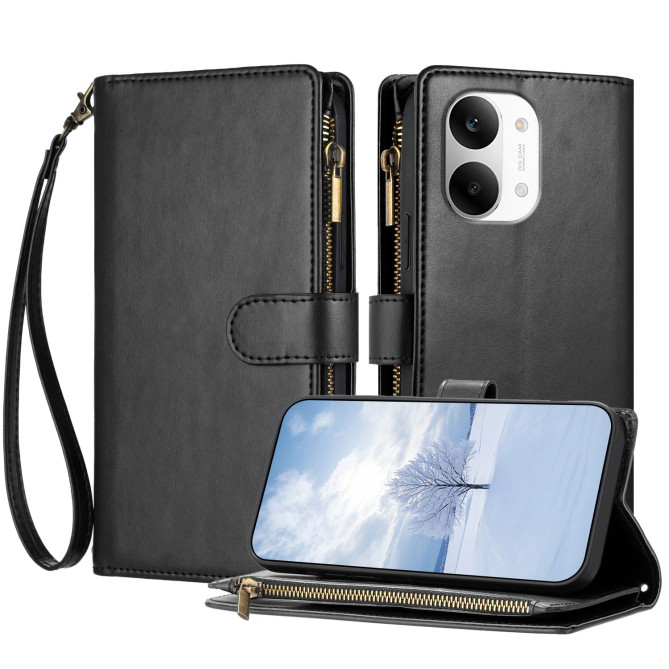 Housse POCO X8 Pro Max Zippée Portefeuille Support Bandoulière