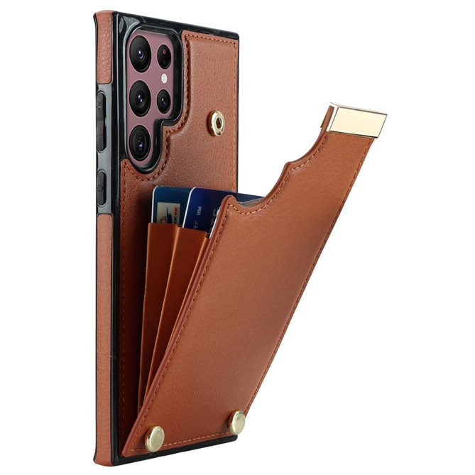 Coque Samsung Galaxy S26 Ultra Porte-cartes en Simili Cuir avec Détails Métalliques