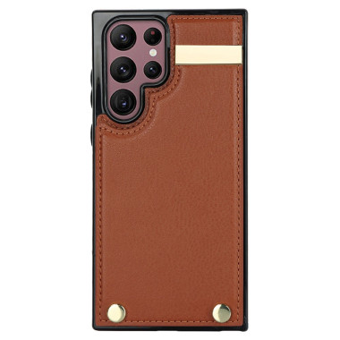Coque Samsung Galaxy S26 Ultra Porte-cartes en Simili Cuir avec Détails Métalliques