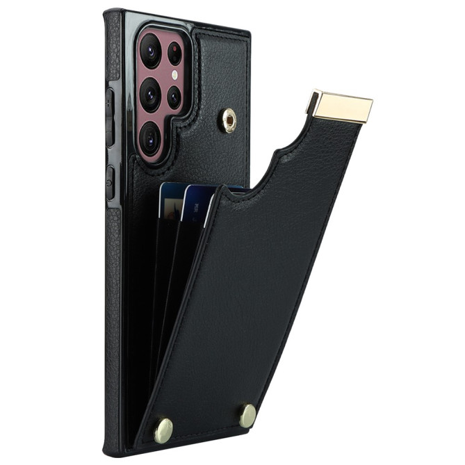 Coque Samsung Galaxy S26 Ultra Porte-cartes en Simili Cuir avec Détails Métalliques