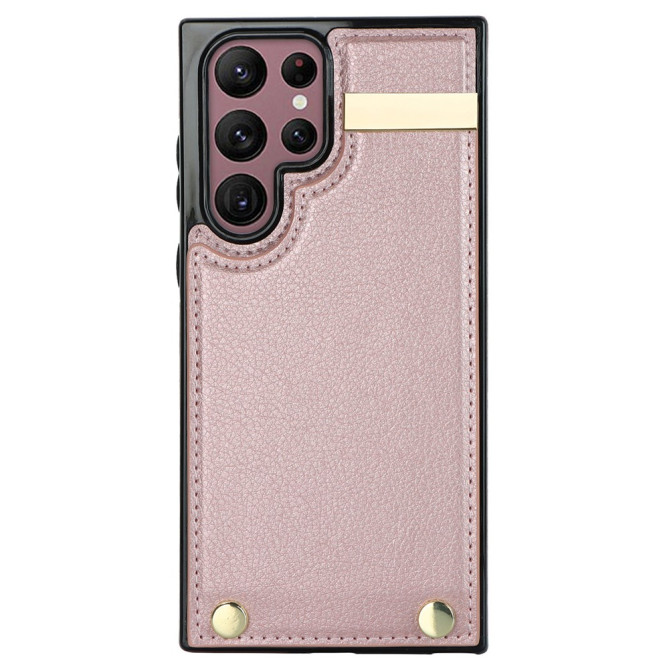Coque Samsung Galaxy S26 Ultra Porte-cartes en Simili Cuir avec Détails Métalliques