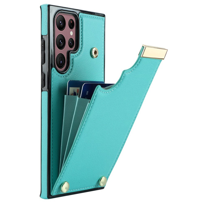 Coque Samsung Galaxy S26 Ultra Porte-cartes en Simili Cuir avec Détails Métalliques