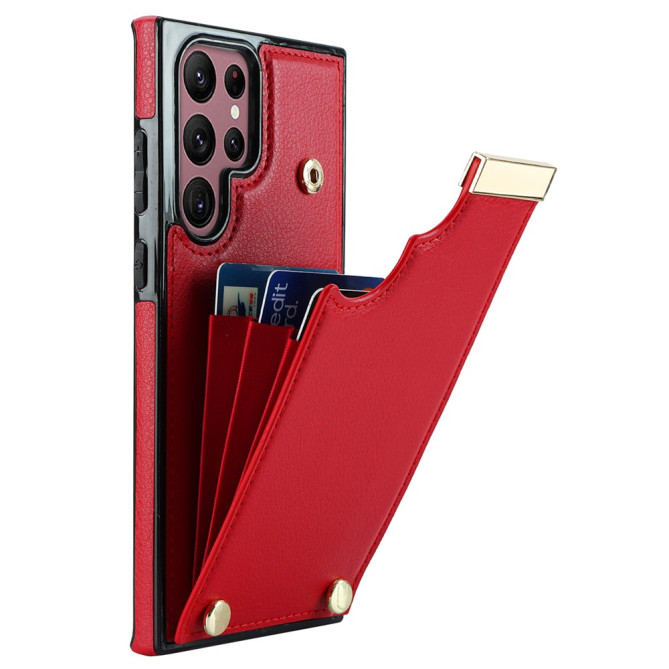 Coque Samsung Galaxy S26 Ultra Porte-cartes en Simili Cuir avec Détails Métalliques