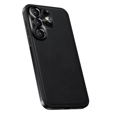 Coque Samsung Galaxy S26 Ultra Hybride Simili Cuir avec Cadre d'Objectif Métallique