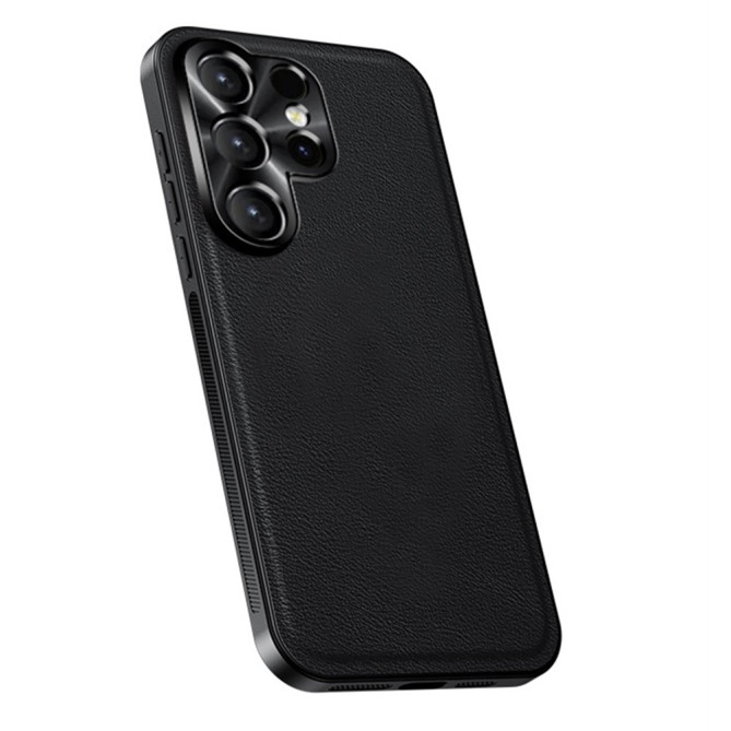 Coque Samsung Galaxy S26 Ultra Hybride Simili Cuir avec Cadre d'Objectif Métallique