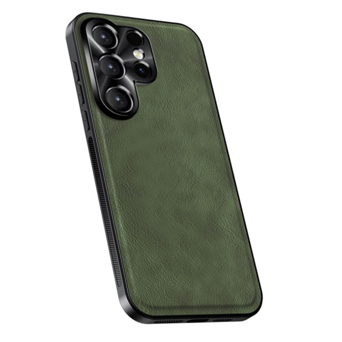 Coque Samsung Galaxy S26 Ultra Hybride Simili Cuir avec Cadre d'Objectif Métallique