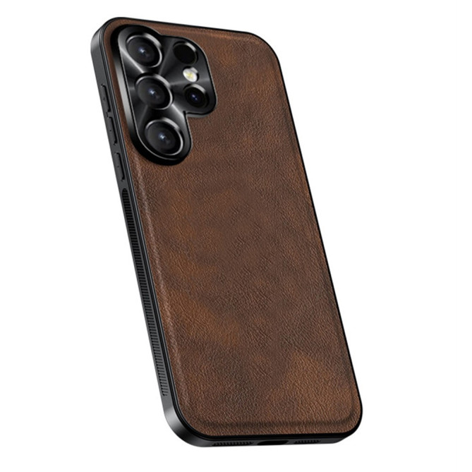 Coque Samsung Galaxy S26 Ultra Hybride Simili Cuir avec Cadre d'Objectif Métallique