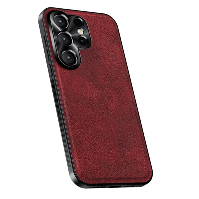 Coque Samsung Galaxy S26 Ultra Hybride Simili Cuir avec Cadre d'Objectif Métallique