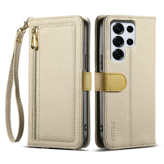 Housse Samsung Galaxy S26 Ultra E11 Texture Cuir Litchi avec Fermeture Éclair