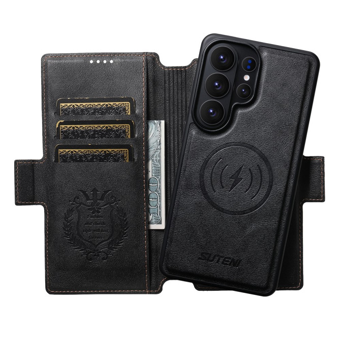 Coque Samsung Galaxy S26 Ultra Q-07 Magnétique Détachable Texture Cuir